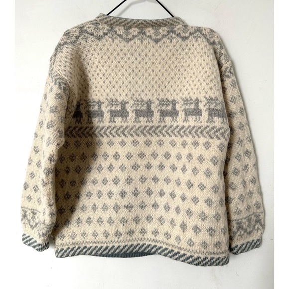 Vintage Norwegian Style Heavy Wool Knit Pullover Sweater Aprés-Ski Cream Grey M - Picture 8 of 12